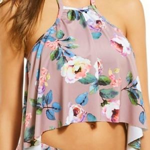 GIANNI BINI romantic Rose high neck flutter Top